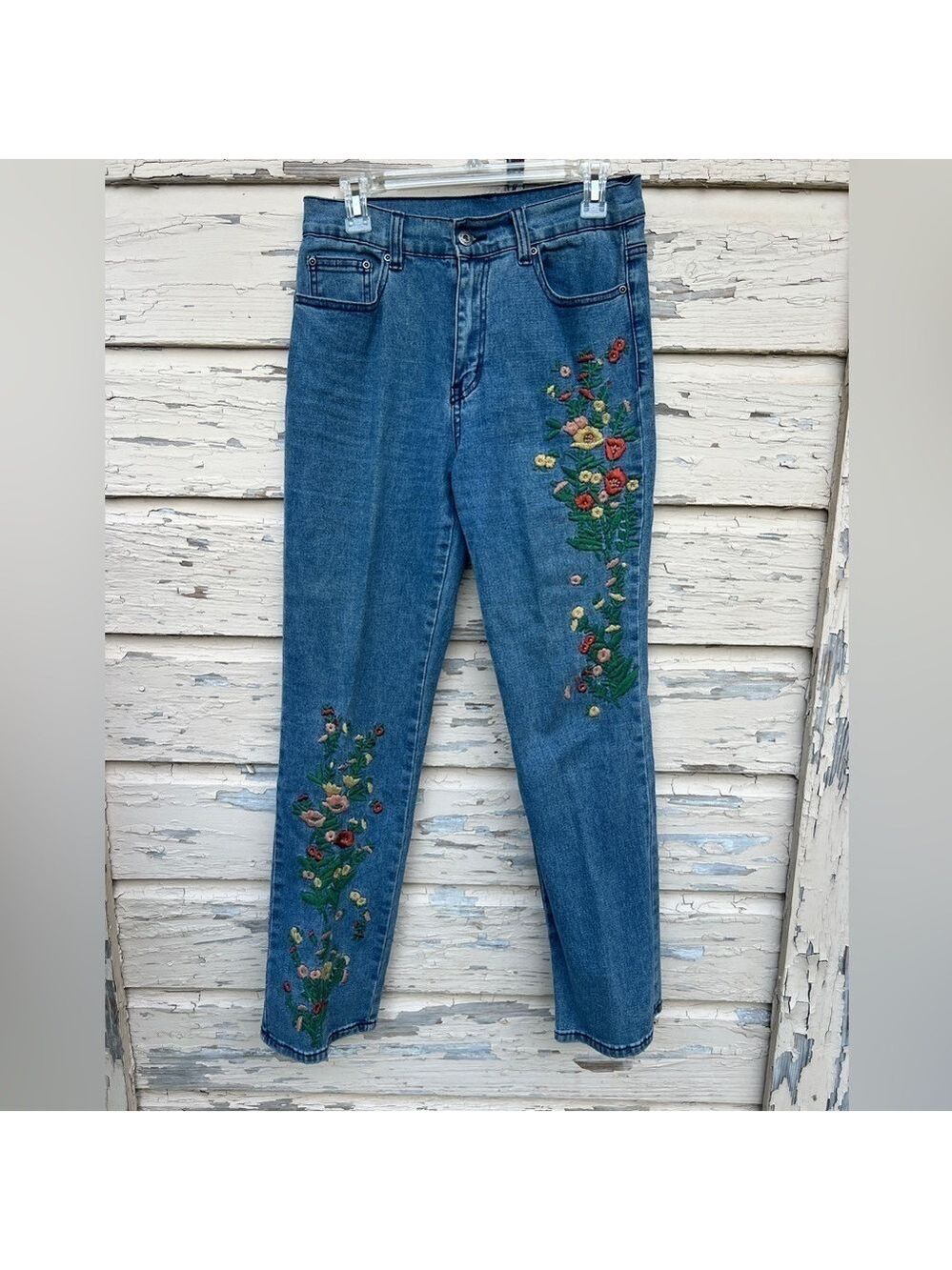 Vintage 90s Diane Gilman DG2 BoHo Embroidered High Waisted Mom Straight Jeans 8